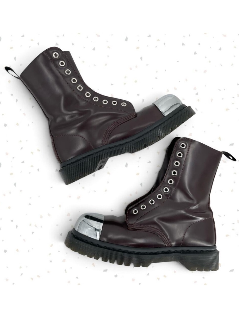 Dr. Martens Grasp Oxblood Red Boots Exposed Steel Toe Edgy Grunge Utility UK 5
